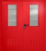 Двупольная техническая дверь RAL 3000, два узких стекла, две вентиляции ДТО-02-402