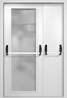 Полуторапольная противопожарная дверь EIW-60 RAL 9016, максимальное стекло, две ручки антипаника ДМПО-02-530