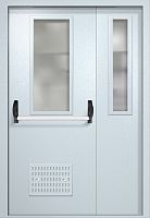 Полуторапольная техническая дверь RAL 7035, два узких стекла, антипаника, вентиляция ДТО-02-304
