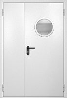 Полуторапольная противопожарная дверь EI-60 RAL 9016, круглый стеклопакет ДМПО-02-507