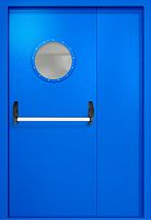 Полуторапольная противопожарная дверь EI-60 RAL 5005, круглое стекло, антипаника ДМПО-02-245