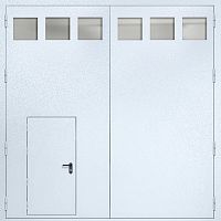 Высокие распашные противопожарные ворота ei-60 с калиткой и со стеклами сверху ПВ-481