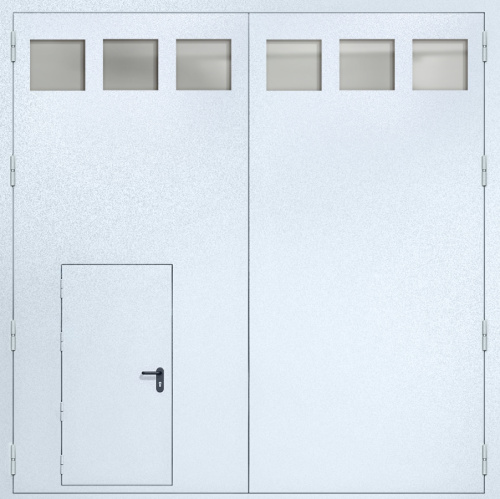 Высокие распашные противопожарные ворота ei-60 с калиткой и со стеклами сверху ПВ-481 Высокие распашные противопожарные ворота ei-60 с калиткой и со стеклами сверху ПВ-481