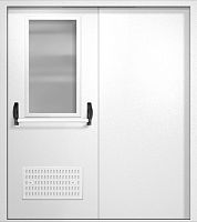 Двупольная техническая дверь RAL 9016, широкое стекло, антипаника, вентиляция ДТО-02-613