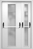 Полуторапольная противопожарная дверь EIW-60 RAL 9016, два длинных узких стекла, две ручки антипаника ДМПО-02-527