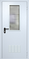 Однопольная техническая дверь RAL 7035, стекло 700х300 мм, вентиляция ДТО-01-16