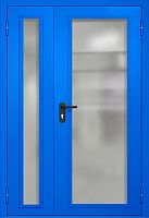 Полуторапольная противопожарная дверь EIW-60 RAL 5005, два максимальных стеклопакета ДМПО-02-134