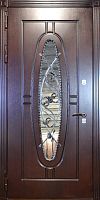 Утепленная входная дверь с МДФ с двух сторон, со стеклом и ковкой Marcy MRC-199