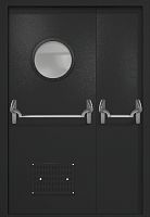 Полуторапольная техническая дверь RAL 9004, круглое стекло, две ручки антипаника, вентиляция ДТО-02-699