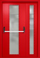 Полуторапольная противопожарная дверь EIW-60 RAL 3000, два длинных узких стекла, антипаника ДМПО-02-102