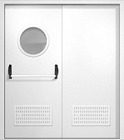 Двупольная техническая дверь RAL 9016, круглое стекло, антипаника, две вентиляции ДТО-02-595