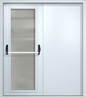 Двупольная противопожарная дверь EIW-60 RAL 7035, максимальное стекло, антипаника ДМПО-02-225