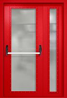 Полуторапольная противопожарная дверь EIW-60 RAL 3000, два максимальных стекла, антипаника ДМПО-02-126