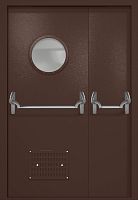 Полуторапольная техническая дверь RAL 8017, круглое стекло, две ручки антипаника, вентиляция ДТО-02-829