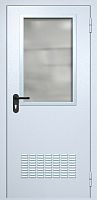 Однопольная техническая дверь RAL 7035, широкое стекло, вентиляция ДТО-01-259