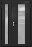 Полуторапольная противопожарная дверь EIW-60 RAL 9004, два длинных узких стеклопакета ДМПО-02-655