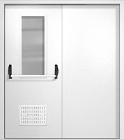 Двупольная техническая дверь RAL 9016, узкое стекло, антипаника, вентиляция ДТО-02-601