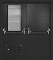 Двупольная техническая дверь RAL 9004, широкое стекло, две ручки антипаника, вентиляция ДТО-02-744