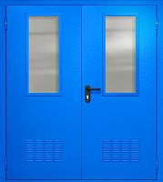 Двупольная техническая дверь RAL 5005, два узких стекла, две вентиляции ДТО-02-426