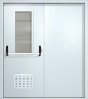 Двупольная техническая дверь RAL 7035, узкое стекло, антипаника, вентиляция ДТО-02-406