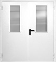 Двупольная противопожарная дверь EI-60 RAL 9016, два узких стеклопакета ДМПО-02-545