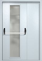 Полуторапольная противопожарная дверь EIW-60 RAL 7035, длинное узкое стекло, антипаника ДМПО-02-106