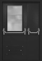 Полуторапольная техническая дверь RAL 9004, широкое стекло, две ручки антипаника, вентиляция ДТО-02-708
