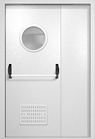 Полуторапольная техническая дверь RAL 9016, круглое стекло, антипаника, вентиляция ДТО-02-568