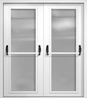 Двупольная противопожарная дверь EIW-60 RAL 9016, два максимальных стекла, две ручки антипаника ДМПО-02-557