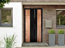 Входная дверь MRC-6022 рейлинг черный по RAL 9005 дуб бомонд