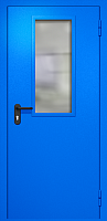 Однопольная противопожарная дверь EI-60 RAL 5005, стеклопакет 700х300 мм ДМПО-01-21