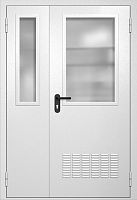 Полуторапольная техническая дверь RAL 9016, два широких стекла, вентиляция ДТО-02-579