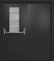 Двупольная техническая дверь RAL 9004, узкое стекло, антипаника, вентиляция ДТО-02-731