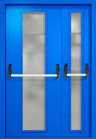 Полуторапольная противопожарная дверь EIW-60 RAL 5005, два длинных узких стекла, две ручки антипаника ДМПО-02-115