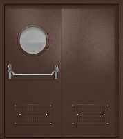 Двупольная техническая дверь RAL 8017, круглое стекло, антипаника, две вентиляции ДТО-02-855