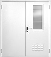 Двупольная техническая дверь RAL 9016, узкое стекло, вентиляция ДТО-02-600