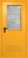 Однопольная техническая дверь RAL 1003, широкое стекло, вентиляция ДТО-01-255