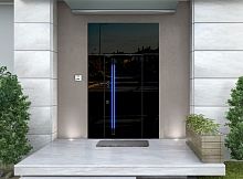 Входная дверь MRC-10910 рейлинг биометрия черный по RAL 9005 каленое стекло стемалит