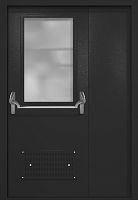 Полуторапольная техническая дверь RAL 9004, широкое стекло, антипаника, вентиляция ДТО-02-707