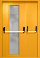 Полуторапольная противопожарная дверь EIW-60 RAL 1003, длинное узкое стекло, две ручки антипаника ДМПО-02-95