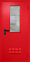 Однопольная техническая дверь RAL 3000, стекло 700х300 мм, вентиляция ДТО-01-20