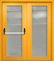 Двупольная противопожарная дверь EIW-60 RAL 1003, два максимальных стекла, антипаника ДМПО-02-218