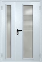Полуторапольная противопожарная дверь EIW-60 RAL 7035, два длинных узких стеклопакета ДМПО-02-105