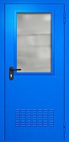 Однопольная техническая дверь RAL 5005, широкое стекло, вентиляция ДТО-01-261