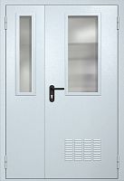 Полуторапольная техническая дверь RAL 7035, два узких стекла, вентиляция ДТО-02-301