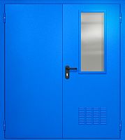 Двупольная техническая дверь RAL 5005, узкое стекло, вентиляция ДТО-02-417