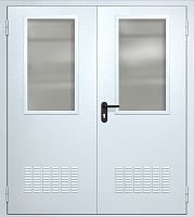 Двупольная техническая дверь RAL 7035, два широких стекла, две вентиляции ДТО-02-462