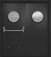 Двупольная техническая дверь RAL 9004, два круглых стекла, антипаника, вентиляция ДТО-02-722