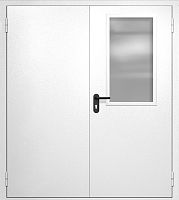 Двупольная противопожарная дверь EI-60 RAL 9016, широкий стеклопакет ДМПО-02-548